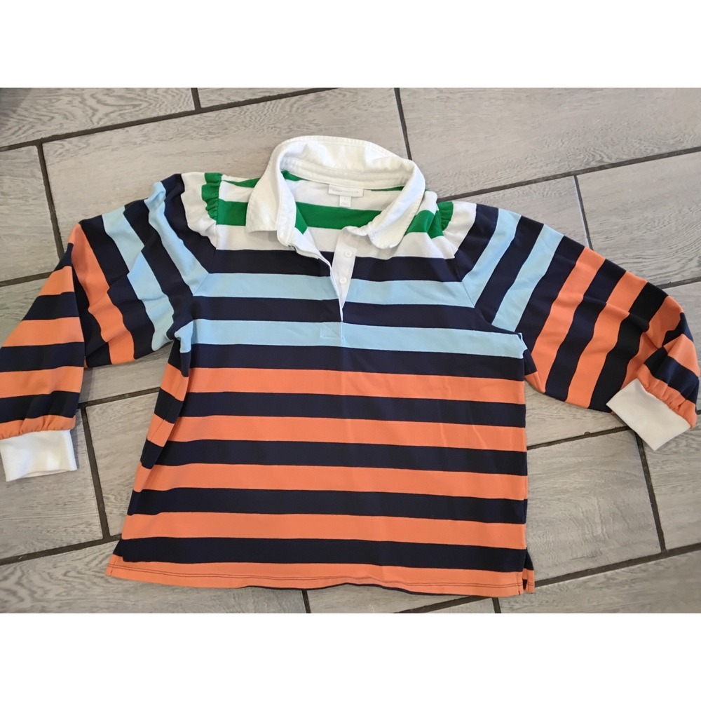 Charter Club Womens Rugby Shirt Long Sleeve Striped Puff Shoulder Multi-Color L